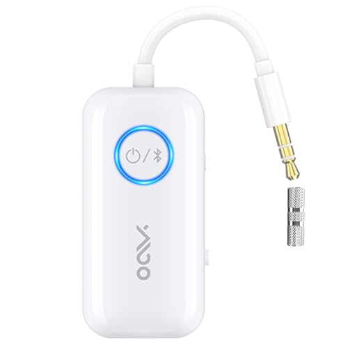 YMOO Bluetooth 5.3 Audio-Adapter für Bluetooth-Kopfhörer/-Lautsprecher/Flugreisen/TV/Handy, aptx niedrige Latenz, 3,5-mm-Klinke-Aux, Dual-Link für Zwei Kopfhörer, Zurücksetzen mit einem klick von YMOO