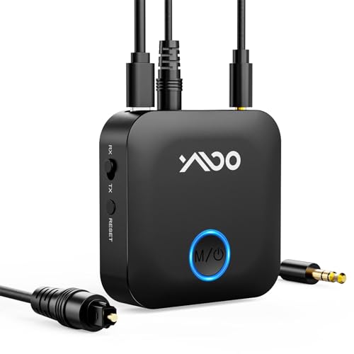 YMOO Bluetooth 5.3 Sender Empfänger für TV, Optisch Transmitter mit 40m Große Reichweite, 3.5mm Klinke, Geringe Latenz Aux, Bluetooth Adapter Optischer Ausgang für Kopfhörer/Flugzeug/Handy/PC von YMOO