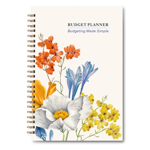 YMWALK Budgetplaner A5 Tasche - Monatlicher Finanzplaner mit Budgetbuch, Ausgaben-Tracker, Finanzplaner und Umschlagmethode, Geldmanagement und Geldsparen, Ideal für Budgetübersicht (Blumen) von YMWALK