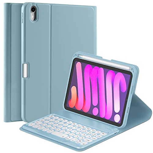 YMXuan Tastatur-Hülle für iPad Mini 6. Generation 21,1 cm (8,3 Zoll) 2021, magnetisch abnehmbar, kabellose Tastatur mit Stifthalter, intelligente Schutzhülle für iPad Mini 6 8,3 Zoll (21,1 cm), Blau von YMXuan