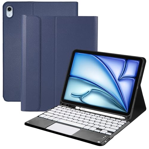 YMXuan Touchpad-Tastaturhülle für iPad Air 5. / 4. Generation (2022/2020) 10,9 Zoll, magnetische, abnehmbare kabellose Tastatur, schützende Smart-Abdeckung mit Stifthalter für iPad Air 5/4 (blau) von YMXuan
