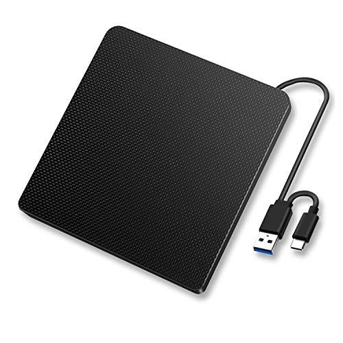 Tragbares externes DVD-Laufwerk, 2 in 1 USB 3.0 & Type-C CD/DVD-RW Recorder Optischer CD-Brenner Kompatibel mit MacBook,Dell XPS,Surface Book,ASUS Zenbook (schwarz) von YMY