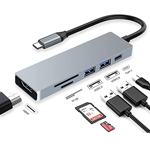 USB C Adapter für MacBook, 6 in 1 USB Typ-C auf 4K HDMI Multiport Adapter Hub Kompatibel mit Typ-C Laptops wie MacBook Pro, Dell XPS, Chromebook Pixel von YMY