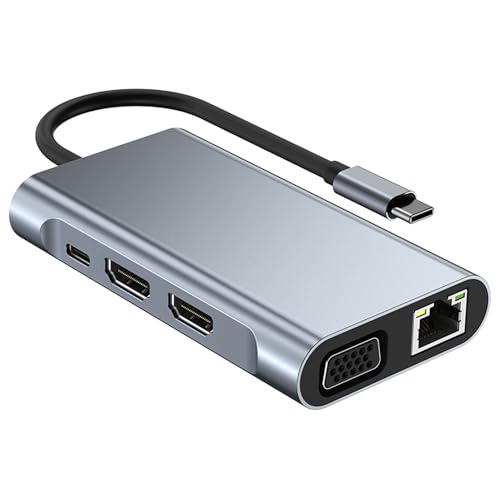 USB C zu Dual HDMI Docking Station, Typ C Multiport Adapter mit Dual HDMI(4K@30Hz),1080P VGA,RJ45,100W PD, USB3.0,2 USB2.0, 8 in 1 Hub für Dell HP MacBook Laptop (8 in 1 2HDMI+VGA) von YMY