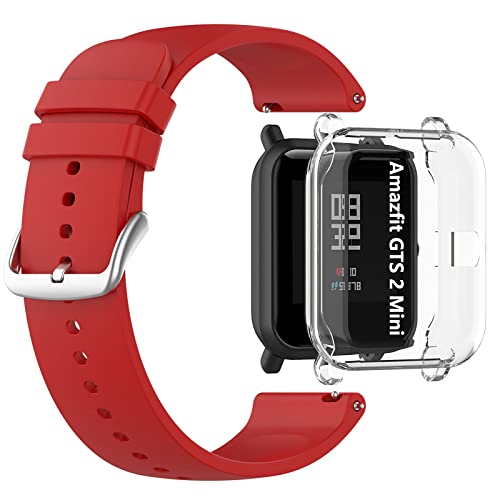 YMYH Schutzhülle für Amazfit GTS 2 Mini + Armband für Amazfit GTS 2 Mini, Armband Amazfit GTS 2 Mini, Armband aus Silikon, bunt, Ersatzarmband aus TPU, Schutzfolie - Rot von YMYH