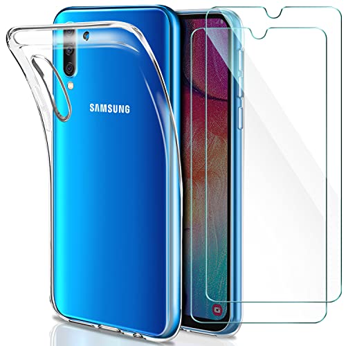 Younme Hülle für Samsung Galaxy A50 / A30S Silikon, [2 Stück] Panzerglas Schutzfolie + Flexible Handyhülle Dünne klare TPU Case Schutzhülle für Samsung Galaxy A50 / A30S -Klar von YNMEacc