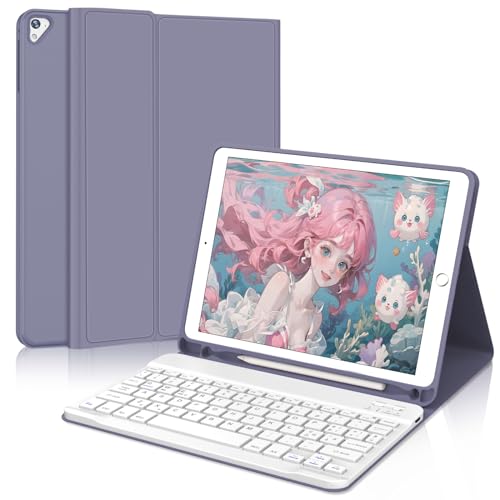 Tastatur iPad 9.7, Tastatur iPad 6 Generation, Cover iPad 6 Generation mit Tastatur, abnehmbare italienische Bluetooth-Tastatur für iPad 5, iPad Pro 9.7, iPad Air 2, iPad Air 1, Lavendelviolett von YNNHUDEEP