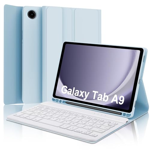 YNNHUDEEP Tastatur Samsung Galaxy Tab A9 8,7 Zoll 2023, Samsung Tab A9 Lte Tastatur, italienische Bluetooth-Tastatur, abnehmbare Tastatur für Samsung Galaxy Tab A9 2023 8,7 Zoll 2023, Himmelblau von YNNHUDEEP