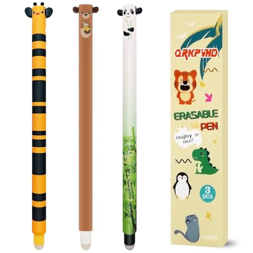 YNOUYRS Radierbaren Gelstiften - Set mit 3 Gel-Radierstiften, Motive Tiere der Tinte, Mehrere Farben Temperaturempfindlich, Spitzendurchmesser 0,7 mm (Bär Biene Panda) von YNOUYRS