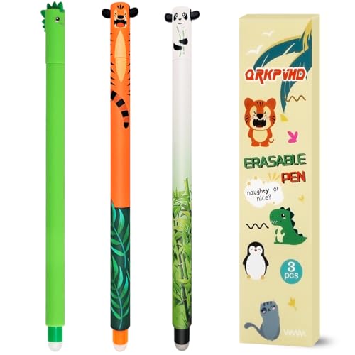 YNOUYRS Radierbaren Gelstiften - Set mit 3 Gel-Radierstiften, Motive Tiere der Tinte, Mehrere Farben Temperaturempfindlich, Spitzendurchmesser 0,7 mm (Panda Tiger Dinosaurier) von YNOUYRS