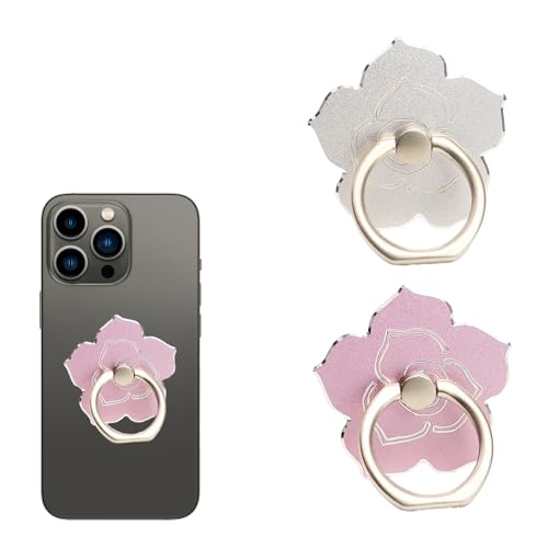 Handy-Ringhalter, Handy-Blumen-Fingerring-Griffe, Ständer, 360° drehbar, Handy-Fingerhalter, Handy-Griffständer, zusammenklappbar, erweiterbar, Handy-Zubehör für Smartphone-Hülle, Silber/Rosa, 2 Stück Handy-Ringhalter, Handy-Blumen-Fingerring-Griffe, Ständer, 360° drehbar, Handy-Fingerhalter, Handy-Griffständer, zusammenklappbar, erweiterbar, Handy-Zubehör für Smartphone-Hülle, Silber/Rosa, 2 Stück von YNR