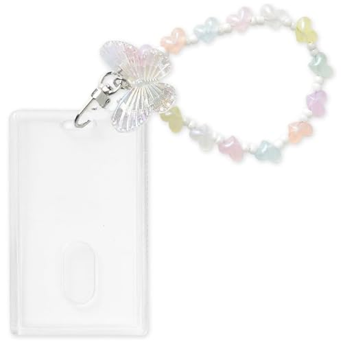 YOCDNOV 1pcs Badge Holder ID Badge Card Holder - mit Liebesarmband Fotokartenhalter Schlüsselanhänger Clear ID Card Holder Protector für Schulbüro Id Zugangskarte (vertikal, 10.5cm*6.5cm) von YOCDNOV