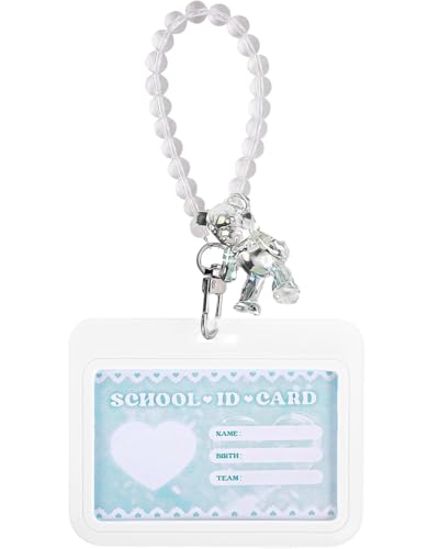 YOCDNOV 1pcs Badge Holder ID Badge Card Holder - mit Liebesarmband Fotokartenhalter Schlüsselanhänger für Schulbüro Id Zugangskarte(Horizontaler Kartenhalter + Bärenanhänger) von YOCDNOV