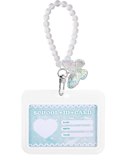YOCDNOV 1pcs Badge Holder ID Badge Card Holder - mit Liebesarmband Fotokartenhalter Schlüsselanhänger für Schulbüro Id Zugangskarte(Horizontaler Kartenhalter + Kristall-Schmetterlingsanhänger) von YOCDNOV