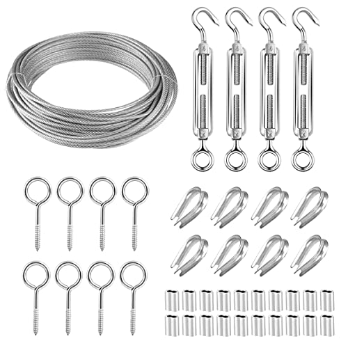 Edelstahl Drahtseil Set, YOCZOX 30m/Φ3mm Stahldrahtseil, ummantelt Stahlseil, 304 Edelstahl Seil, Gartendraht mit M4 Spannschloss und Zubehör, Ideal für Rankhilfe, Außenleuchten, Aufhängeset etc. von YOCZOX