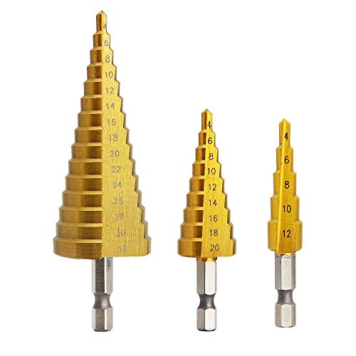 Stufenbohrer, Hex Shank Pagoda Bohrer, Hochgeschwindigkeitsbohrer, YOCZOX HSS Konusbohrer mit TITAN Beschichtung, Ideal für Holz, Kunststoff, Rigips, Metall etc. Ø 4-12mm, Ø 4-20mm, Ø 4-32mm, 3er Pack Stufenbohrer, Hex Shank Pagoda Bohrer, Hochgeschwindigkeitsbohrer, YOCZOX HSS Konusbohrer mit TITAN Beschichtung, Ideal für Holz, Kunststoff, Rigips, Metall etc. Ø 4-12mm, Ø 4-20mm, Ø 4-32mm, 3er Pack von YOCZOX