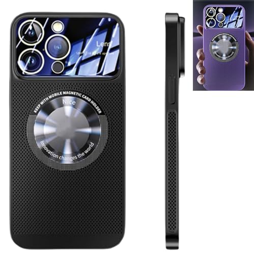 YODAOLI Electroplating Heat Dissipation Magnetic Large Window Phone Case, Electroplating Magnetic Heat Dissipation Phone Case for iPhone 16/15/14/13/12 Pro Max (for iPhone12pro,Black) von YODAOLI