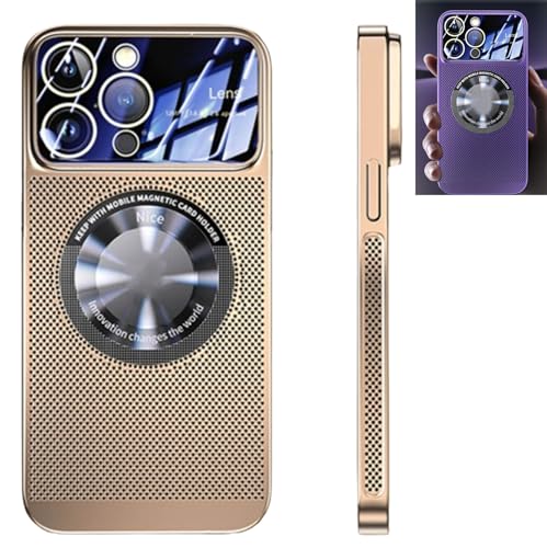 YODAOLI Electroplating Heat Dissipation Magnetic Large Window Phone Case, Electroplating Magnetic Heat Dissipation Phone Case for iPhone 16/15/14/13/12 Pro Max (for iPhone12pro,Gold) von YODAOLI