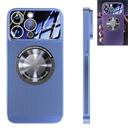 YODAOLI Electroplating Heat Dissipation Magnetic Large Window Phone Case, Electroplating Magnetic Heat Dissipation Phone Case for iPhone 16/15/14/13/12 Pro Max (for iPhone14plus,Light Blue) von YODAOLI