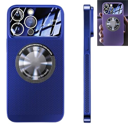 YODAOLI Electroplating Heat Dissipation Magnetic Large Window Phone Case, Electroplating Magnetic Heat Dissipation Phone Case for iPhone 16/15/14/13/12 Pro Max (for iPhone14pro,Dark Blue) von YODAOLI