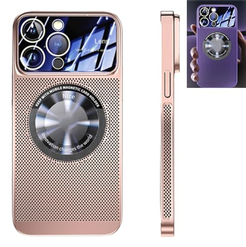 YODAOLI Electroplating Heat Dissipation Magnetic Large Window Phone Case, Electroplating Magnetic Heat Dissipation Phone Case for iPhone 16/15/14/13/12 Pro Max (for iPhone14pro,Rose Gold) von YODAOLI