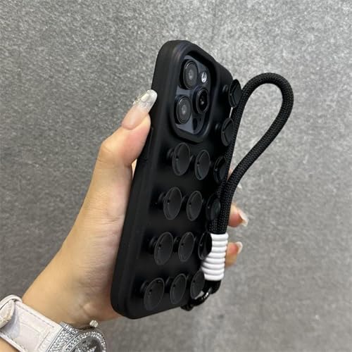 YOGISU Für iPhone 11, modischer, süßer Bonbon-Saugnapf aus flüssigem Silikon mit Handschlaufe, einfarbige Hülle (für iPhone 11/Schwarz) von YOGISU