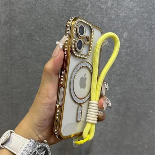 YOGISU Für iPhone 11Promax, modische, glitzernde, transparente Hülle mit magnetischem Armband und Lanyard (für iPhone 11Promax/Gold) von YOGISU