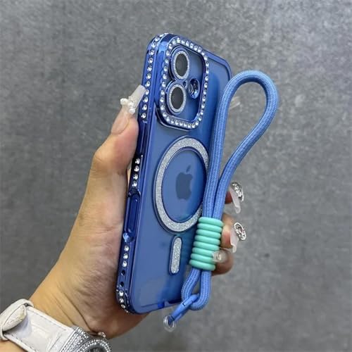YOGISU Für iPhone 12PromaxFashion Glitter Transparent Case Magnetarmband Lanyard Cover (Für iPhone 12Promax/Blau) von YOGISU