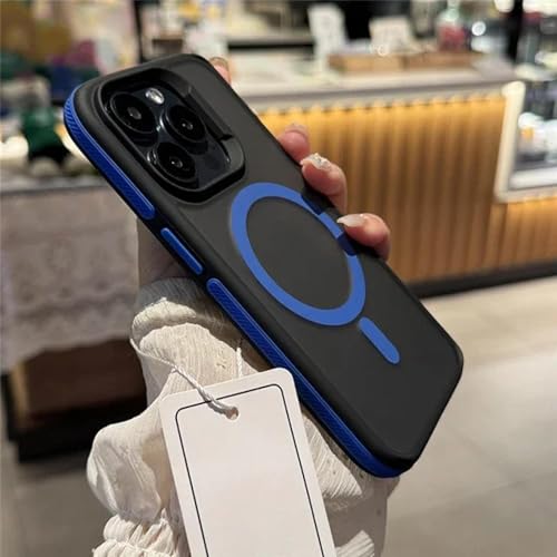 YOGISU Für iPhone 12PromaxLuxury Matte Bicolor Frame Phone Case Schutzhülle mit magnetischem Deckel (Für iPhone 12Promax/Blau) von YOGISU