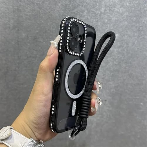 YOGISU Für iPhone 13PromaxFashion Glitter Transparent Case Magnetarmband Lanyard Cover (Für iPhone 13Promax/Schwarz) von YOGISU