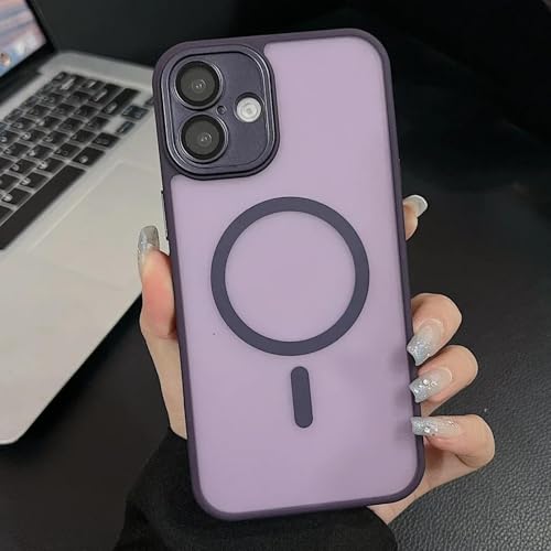 YOGISU Für iPhone 14, Luxus-Glaslinsenfolie, Schutzfolie, magnetische Hülle, durchscheinende, Matte Abdeckung (für iPhone 14/Dunkelviolett) von YOGISU