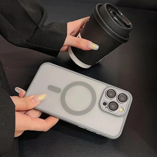 YOGISU Für iPhone 14, Luxus-Glaslinsenfolie, Schutzfolie, magnetische Hülle, durchscheinende, Matte Abdeckung (für iPhone 14/Grau) von YOGISU