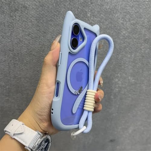 YOGISU Für iPhone 15, süße Hülle, transparente PC-Panzerabdeckung mit Handschlaufe (für iPhone 15/Blau) von YOGISU