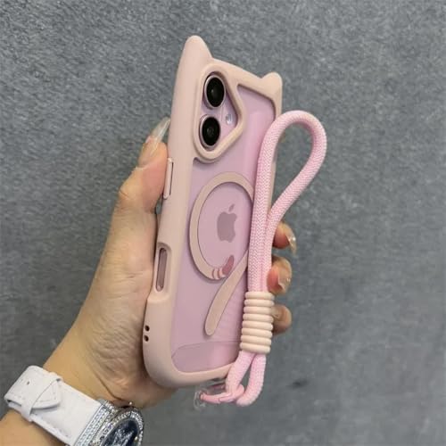 YOGISU Für iPhone 15 Promax, süße Hülle, transparente PC-Panzerabdeckung mit Handschlaufe (für iPhone 15 Promax/Pink) von YOGISU