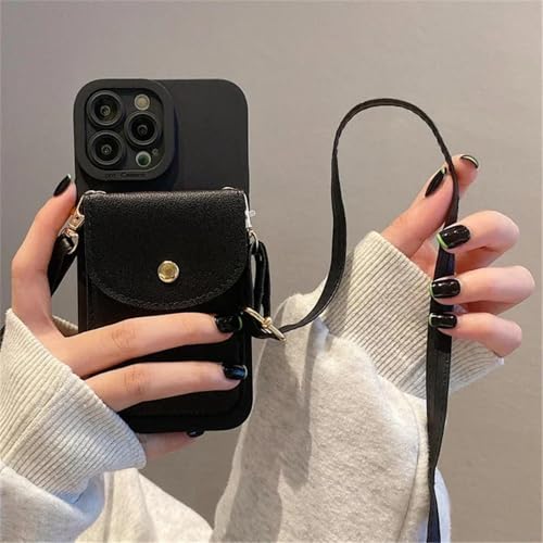 YOGISU Für iPhone 15ProCrossbody Kartensteckplatz Tasche Halter Fall Luxus Cord Silikon Cover (Für iPhone 15Pro/Schwarz) von YOGISU