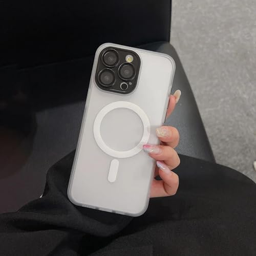 YOGISU Für iPhone 15ProLuxury Glaslinsenfolienschutz Magnetische Hülle Durchscheinende Matte Abdeckung (Für iPhone 15Pro/Weiß) von YOGISU