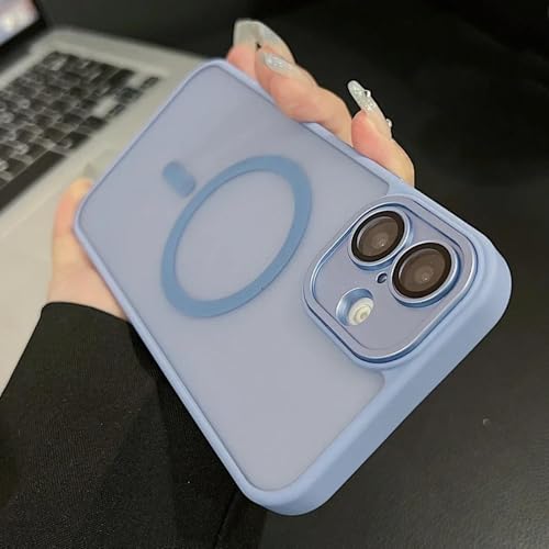 YOGISU Für iPhone 15PromaxLuxury Glaslinsenfolienschutz Magnetische Hülle Durchscheinende Matte Abdeckung (Für iPhone 15Promax/Hellblau) von YOGISU
