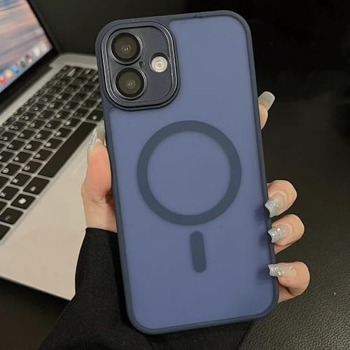 YOGISU Für iPhone 16 Luxus-Glaslinsenfolienschutz, magnetische Hülle, durchscheinende, Matte Abdeckung (für iPhone 16/Dunkelblau) von YOGISU