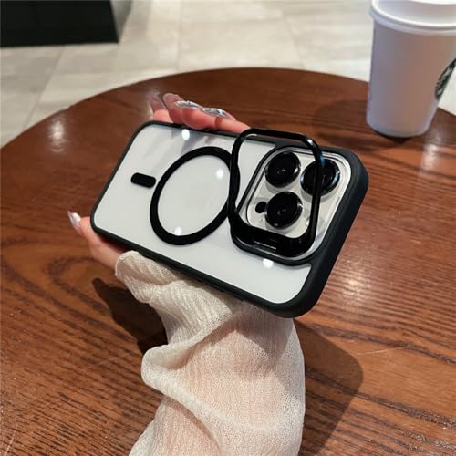 YOGISU Metallkamera-Ständerhalter, transparente Hülle für iPhone 15, 14, 13 Pro Max Plus, mit Kamera-Schutzfolie, Harte Abdeckung, Schwarz, für iPhone 14Plus von YOGISU
