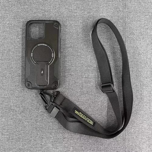 YOGISU Umhängetasche mit magnetischer Halterung und langem Riemen für iPhone 15 Pro Max 13 Pro 14, stoßfeste Schutzhülle für Outdoor-Sportarten, Schwarz, für iPhone 14 Plus von YOGISU