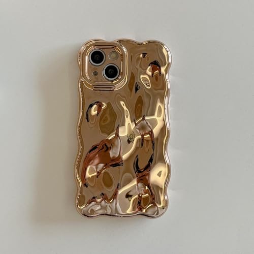 YOGISU für iPhone 13ProMaxLuxury gewellte Meteoriten-Textur, Beschichtung aus Silber, Anti-Fall-Hülle, vollständig glänzend (für iPhone 13ProMax/Gold) von YOGISU