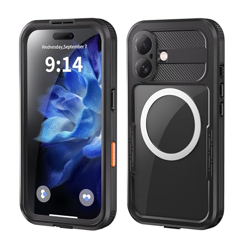 YOGRE Schutzhülle für iPhone 16, wasserdicht, Ganzkörper-Schutzhülle mit integriertem Displayschutz, kompatibel mit MagSafe, robuste militärische Schutzhülle für iPhone 16, 15,5 cm (6,1 Zoll), Schwarz von YOGRE