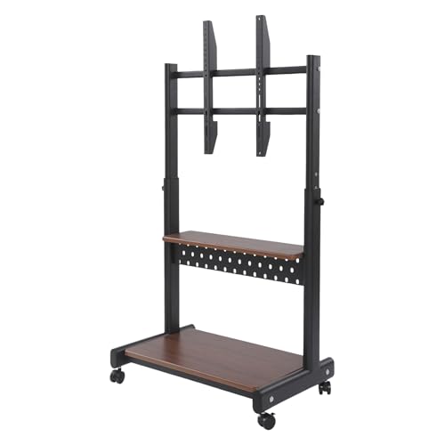 TV Ständer Rollbar Fernsehständer mit Rollen Bodenständer TV Rollwagen für 43-86 Zoll Fernseher höhenverstellbar hoch,100KG Belastbarkeit (Schwarz+Braun) von YOICUATGNA