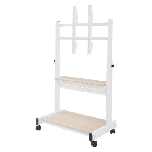 TV Ständer Rollbar Fernsehständer mit Rollen Bodenständer TV Rollwagen für 43-86 Zoll Fernseher höhenverstellbar hoch,100KG Belastbarkeit (Weiß+Holzfarbe) von YOICUATGNA