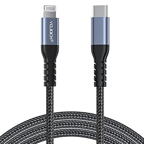 YOJOCK USB C Lightning Kabel 2M [MFi Zertifiziert] Power Delivery Typ-C Lightning Nylon Fast USB Ladekabel für iPhone 13/12/11 Pro Max/X/XS/XR/8 Plus (Black) von YOJOCK