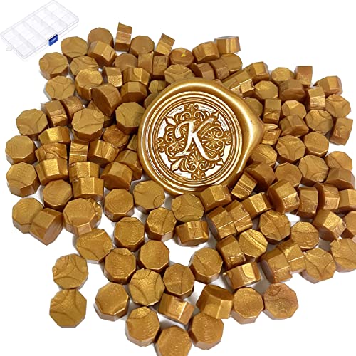YOKIOU 220 Stück Siegelwachs Perlen Metallic Gold Siegel Perlen Set Wachs Siegel Stempel Umschlägen für Basteln von Briefmarken Geschenkverpackung (Metallic Gold 2) von YOKIOU