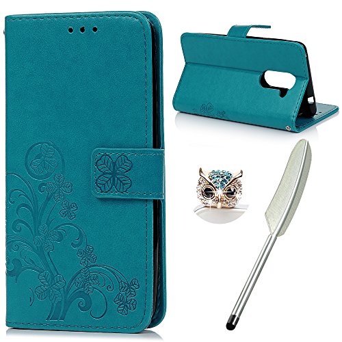 YOKIRIN Huawei Honor 6X Flip Hülle Huawei Honor 6X Wallet Case Bookstyle Flipcase Lederholster Schutzhülle PU Leder Handytasche Brieftasche Geldbörse Klapptasche Ständer Tasche Glücksklee Blau von YOKIRIN