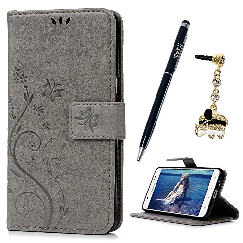 YOKIRIN J5 2016 Ledertasche Grau Drucken Schmetterling PU Leder Handyhülle Case Cover Wallet Lederhülle Schutzhülle Handytasche Backcover Flipcase Ständer Kartenfächer von YOKIRIN