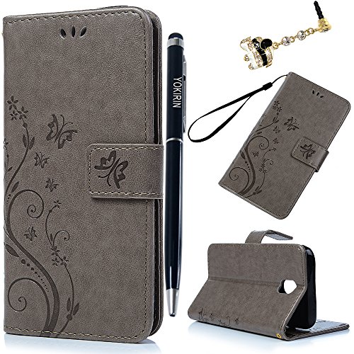 YOKIRIN J5 2017 Lederhülle Wallet Case für Samsung Galaxy J5 2017 PU Leder Handyhülle Flipcase Ständer Case Bookstyle Schutzhülle Magnetverschluß Karteneinschub Handschlaufe Schmetterling Grau von YOKIRIN