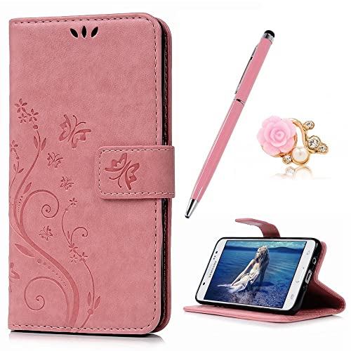 YOKIRIN Ledertasche für Samsung Galaxy J5 (2016 Version) Rosa Drucken Schmetterling PU Leder Handyhülle Case Cover Wallet Lederhülle Schutzhülle Handytasche Backcover Flipcase Ständer Kartenfächere von YOKIRIN